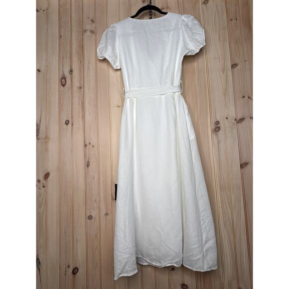 NWT Lulus Sicily Sweetheart White Button-Front Puff Sleeve Midi Dress Size S - Picture 5 of 7